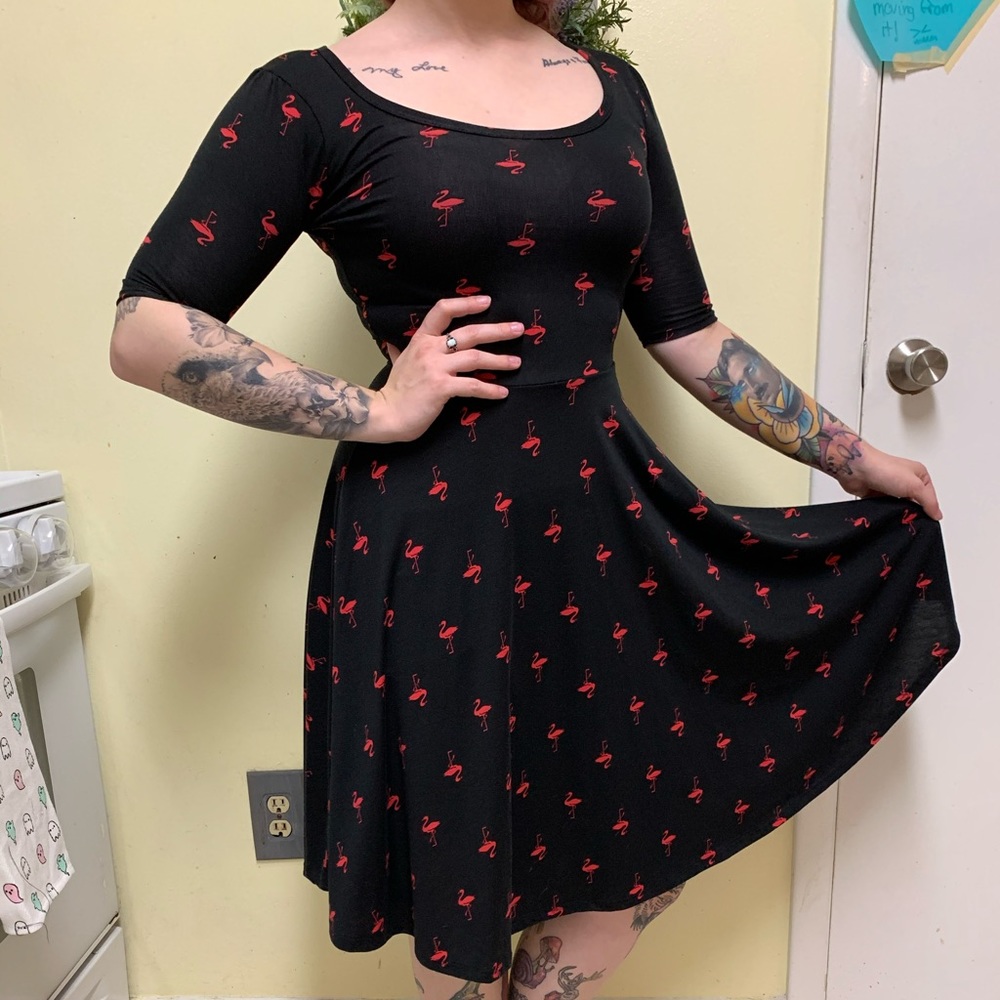 Flamingo Print Dress | Size Extra Small